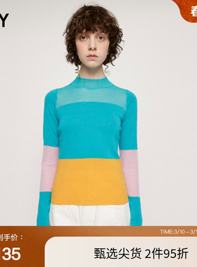 SLY 夏季撞色半高领微透修身内搭针织衫女030GSZ70-0720
