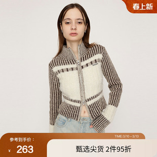 SLY 春季撞色软糯直筒立领拉链针织开衫女030HAR70-4861