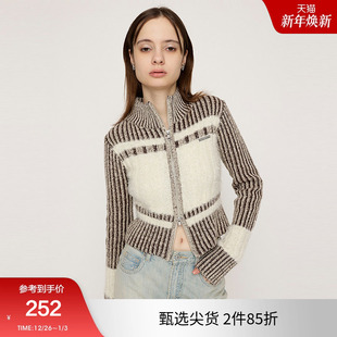 女030HAR70 SLY 撞色软糯直筒立领拉链针织开衫 新品 4861 24冬季