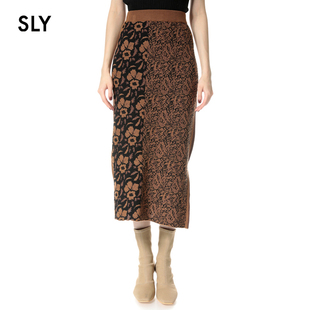5120 气质印花侧开叉中长针织半身裙女030EAZ71 SLY奥莱 春季