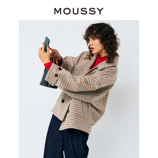 复古格纹大翻领毛呢夹克外套女028GSW30 5010 春季 MOUSSY