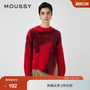 moussy 春季原创花纹开衩针织衫休闲毛衣女010HAH70-2591