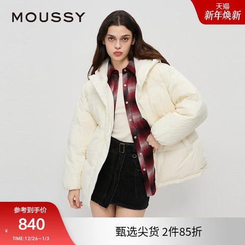 moussy 冬季新品90鸭绒连帽简约中性短款羽绒服028HA930-0141