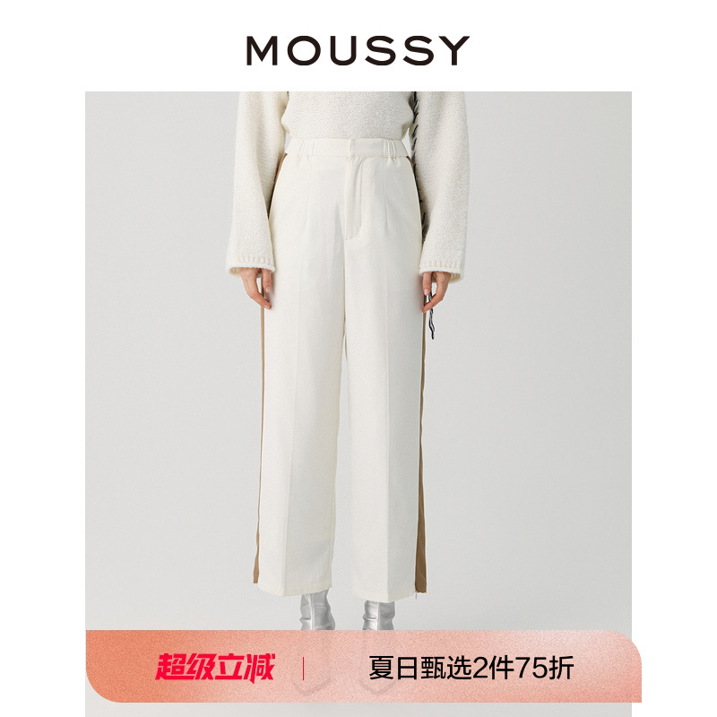 MOUSSY 2023冬季新品办公室运动风撞边松紧腰休闲裤028