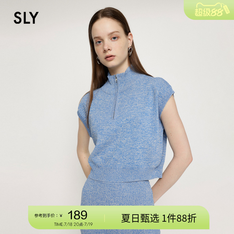 sly气质通勤风半拉链无袖针织T恤