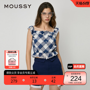 moussy 夏季文艺港风多穿法格纹吊带上衣女028HAZ30-0411