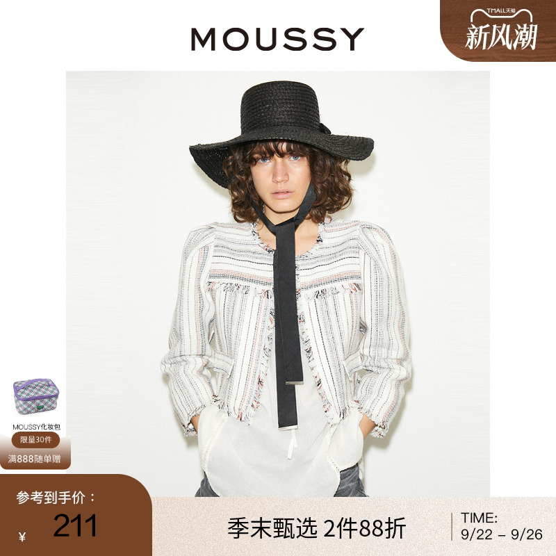 MOUSSY 秋冬新款圆领拼接毛边流苏小香风短外套C10FA230-1940