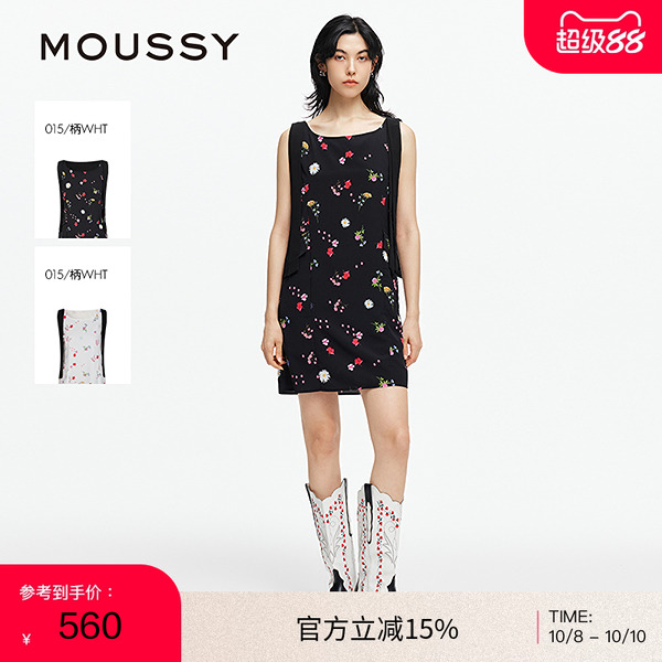 moussy 2025夏季新品法式度假风花卉无袖飘带连衣裙028ISA33-3531