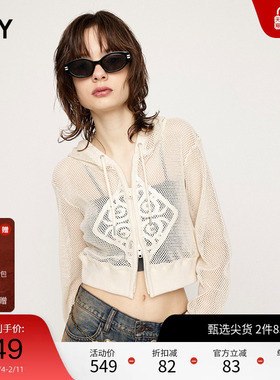 SLY 春季休闲度假风连帽拉链镂空针织外套030HSI30-1061