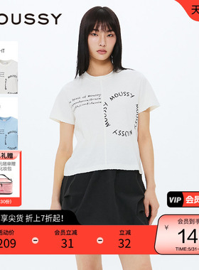 MOUSSY 春季不对称字母LOGO印花短袖T恤女028ISA90-2191