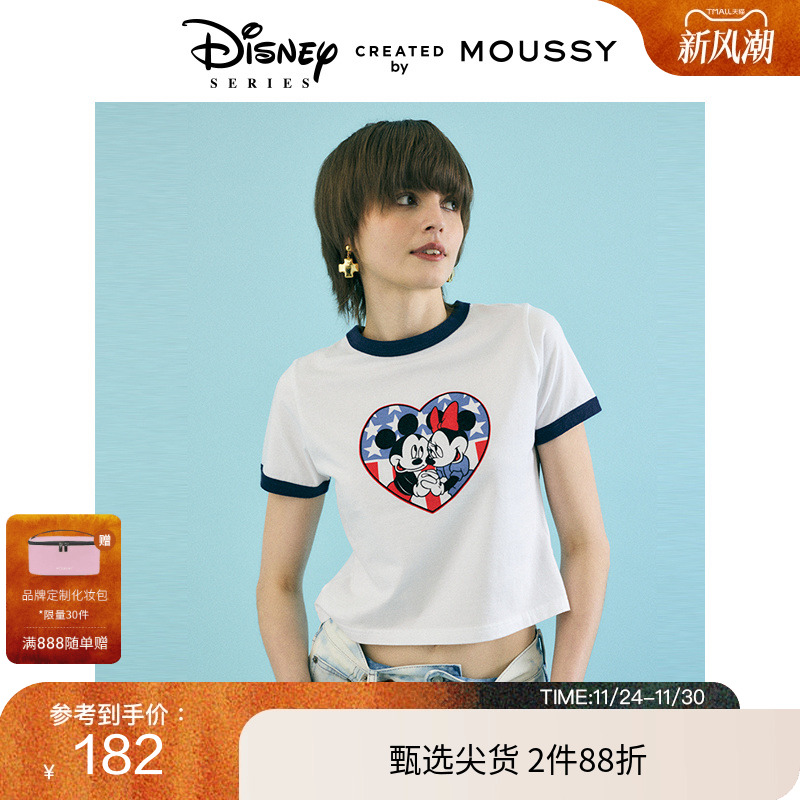 MOUSSY米奇米妮正肩撞边T恤