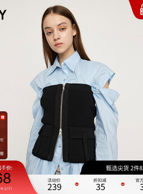 SLY 夏季新品优雅修身设计感口袋针织拉链抹胸030HSZ70-2061