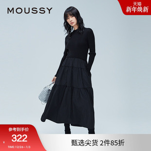 芭蕾风半高领拼接针织连衣裙女028HAA33 新品 3111 冬季 moussy