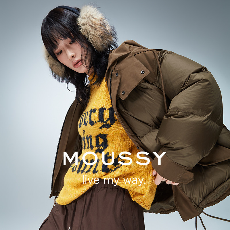 moussy 冬季新品机能实用主义连帽鸭绒羽绒服女028HAA30-2451
