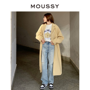 格纹毛呢大衣女C28GA230 MOUSSY 简约风廓形长款 新品 0020 冬季