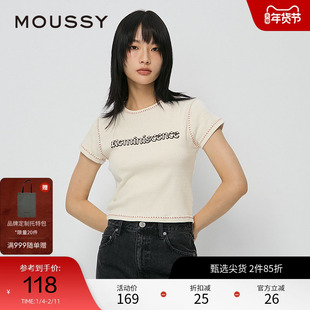moussy 秋季哥特风格字母印花短款T恤上衣010HAQ90-5001