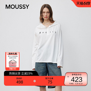 moussy秋季新品休闲风蕾丝拼接长袖针织衫女028JSX90-1049