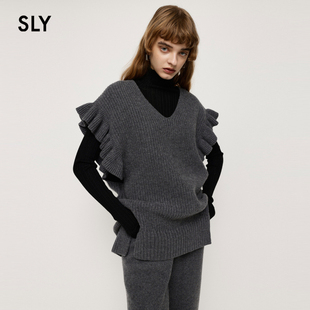 030FAY70 设计感马甲针织衫 1920 v领气质荷叶边袖 SLY奥莱春季