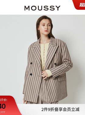 MOUSSY 春季通勤风宽肩廓形条纹西装外套女C28GAZ30-0250