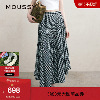 MOUSSY 夏季文艺感不规则格纹半身裙女028ISA30-3021