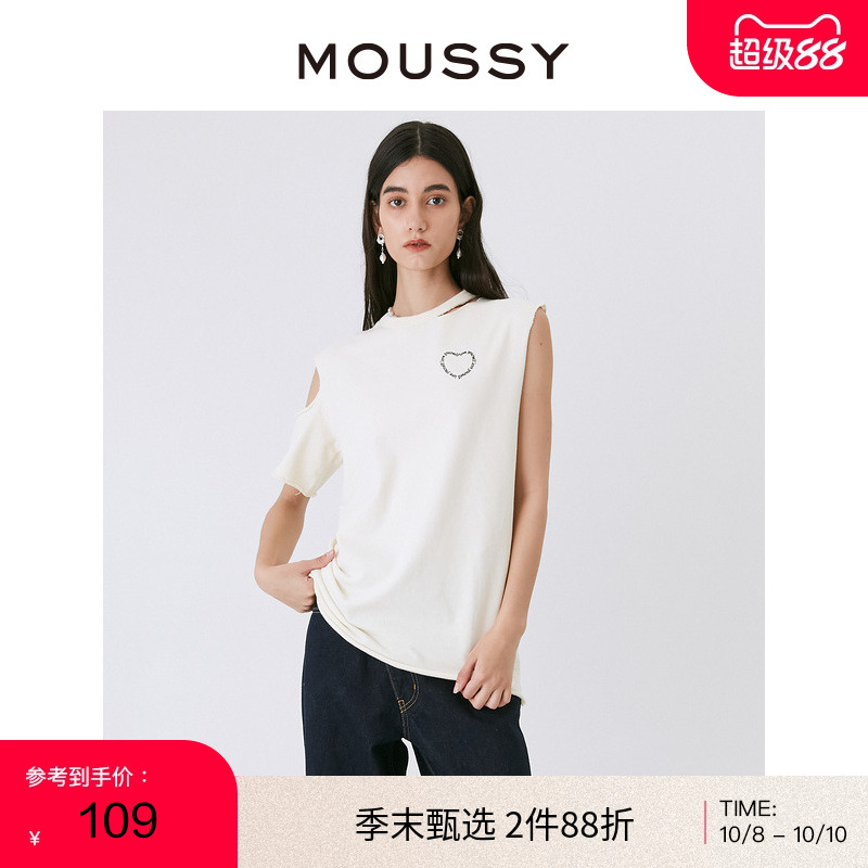 moussy不对称袖部中性风休闲T恤
