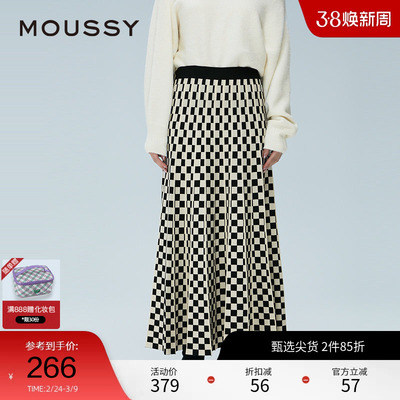 moussy 冬季复古港风提花格纹针织裙半身裙028HAA70-2881
