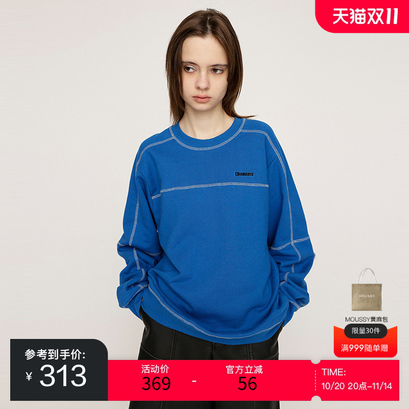 moussy 24冬季新品美式休闲宽松棒球圆领套头卫衣女030HAR80-4991