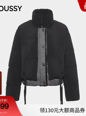 MOUSSY 冬季新品撞色立领短款羽绒夹克外套女IAC-
