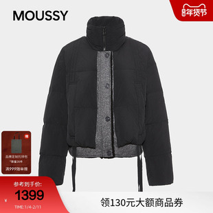 MOUSSY 2025冬季新品撞色90立领短款羽绒夹克外套女028IAC30-1091