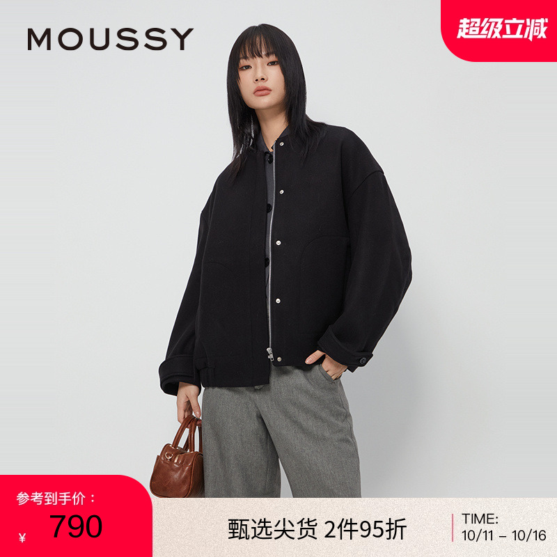moussy 2024冬季新品老钱静奢风廓形毛呢夹克外套女010HAJ30-1401