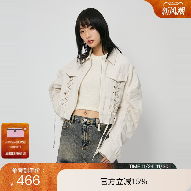 moussy24冬季新品酷辣街头短款工装抽绳夹克外套女038HAM30-0191