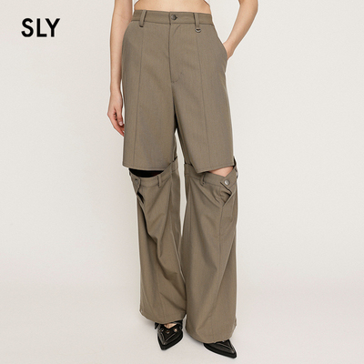 SLY 2025夏季新品镂空开口笑阔腿裤解构设计休闲裤030ISR31-2471