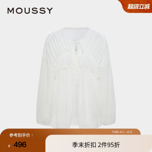 衬衫 moussy 夏季 甜美风抽褶皱系带宽松长袖 1003 028ISA30