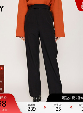 SLY 冬季新品纯色后腰松紧带直筒西装休闲裤女030GSR31-3820