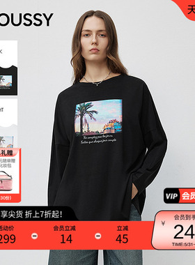 moussy春季美式风景印花圆领休闲长袖T恤女028ISB90-1012