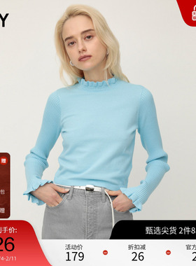 SLY春季新款甜美木耳边内搭修身针织上衣女038EAL70-7220