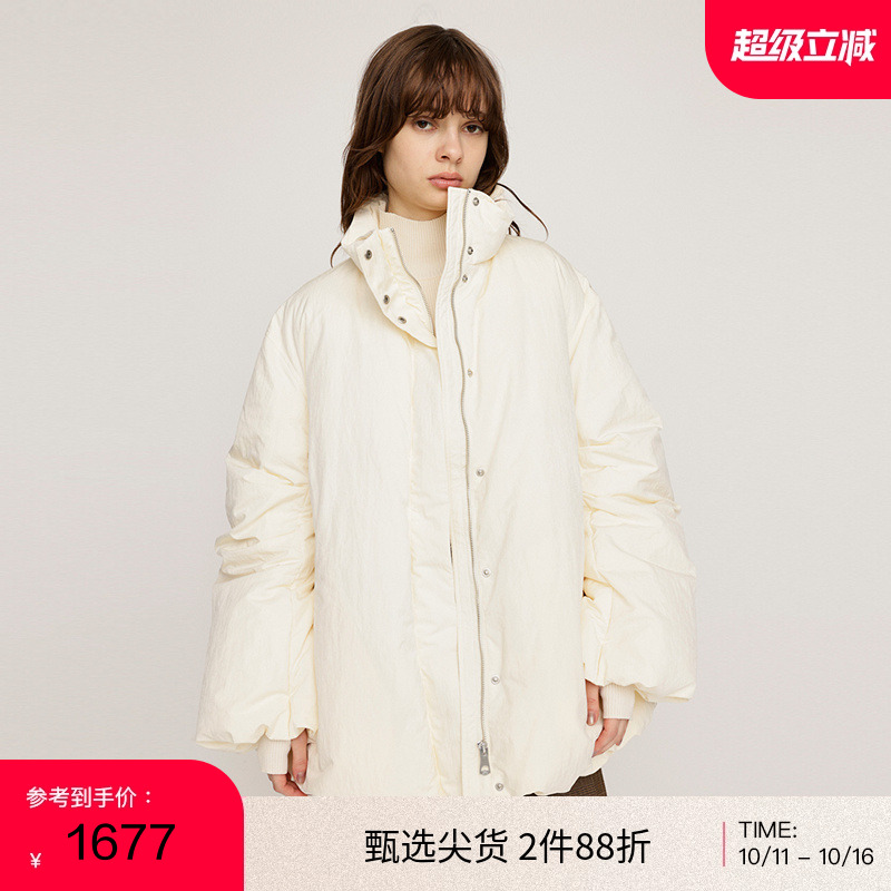 SLY 2024冬季新品通勤简约风立领纯色宽松羽绒服女038HAM30-0171