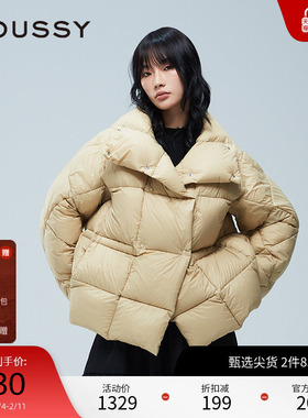 moussy 冬季新品大翻领90%鸭绒菱格纹羽绒服女010HAS30-7801