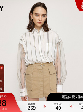 SLY 秋季新品半透明休闲条纹设计休闲长袖衬衫030GSZ30-2290