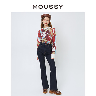 冬季 女010FAA12 深色高腰修身 牛仔裤 2340 微喇裤 moussy奥莱