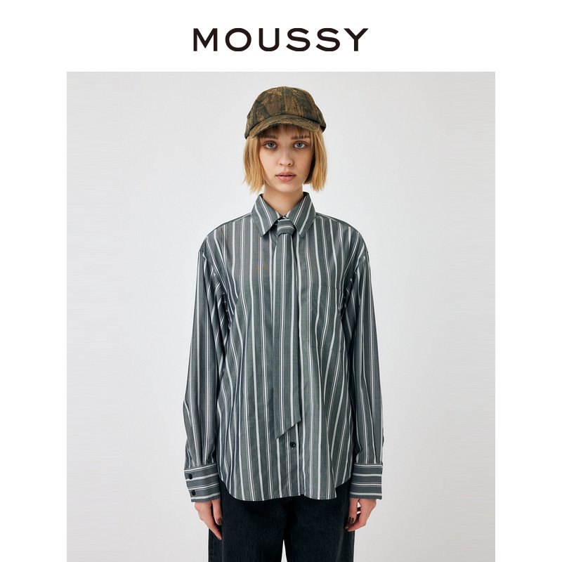 MOUSSY 春夏新品非正式学院风领带宽松长袖衬衫010GA73