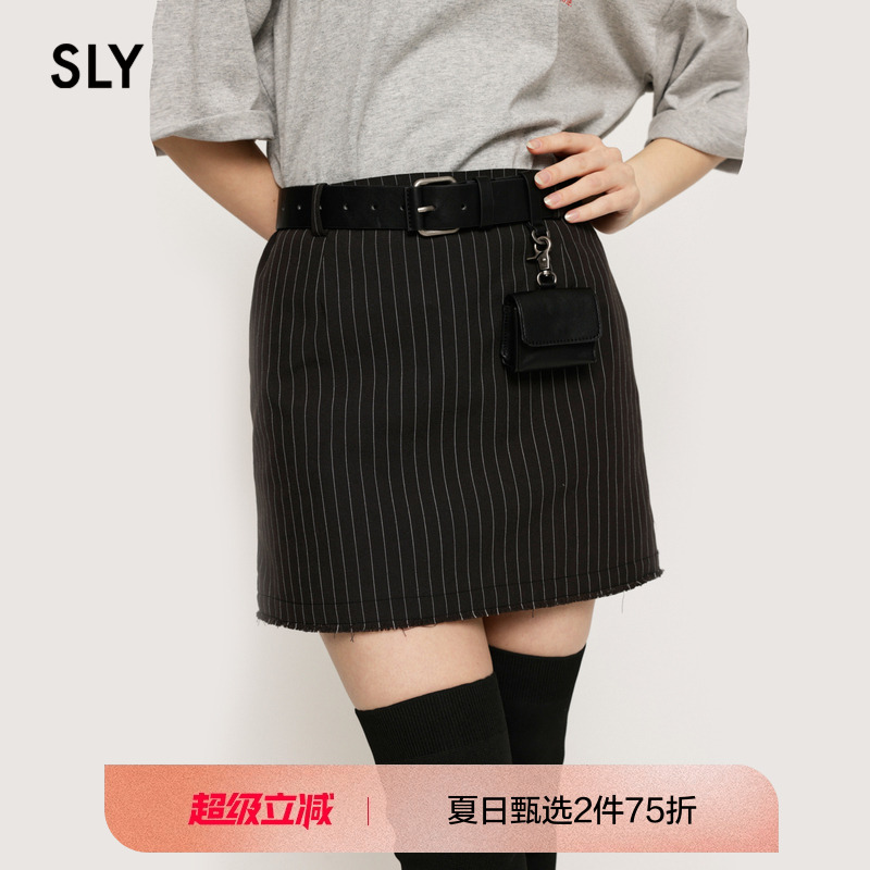 sly低腰条纹包臀短款半身裙