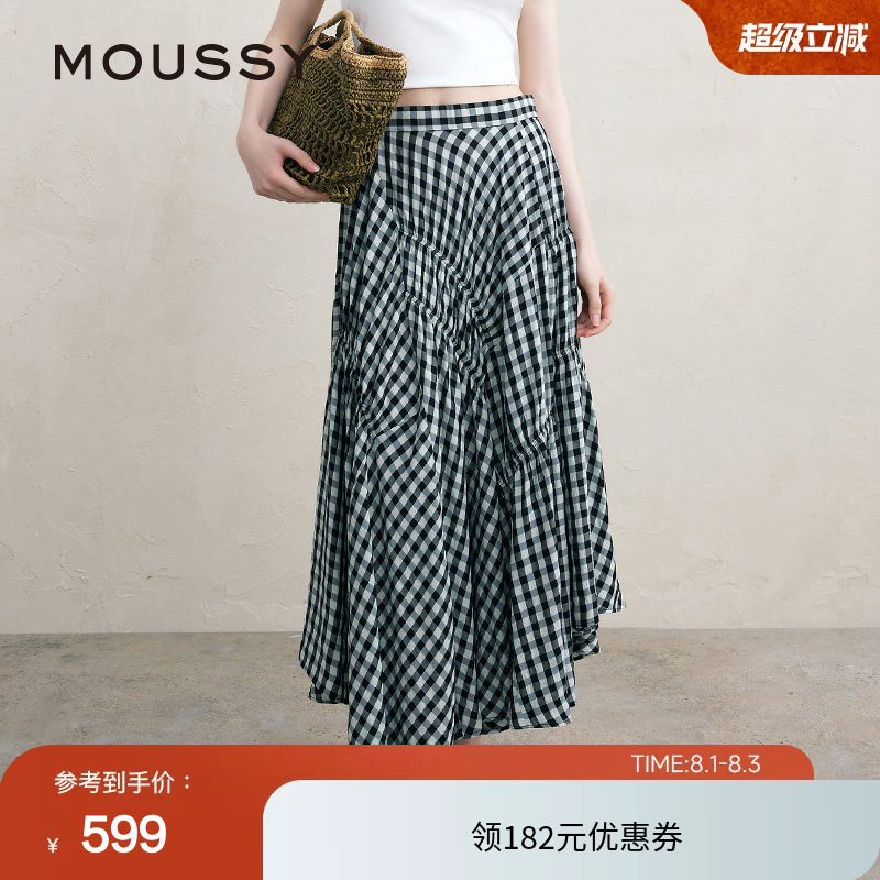MOUSSY 夏季文艺感不规则格纹半身裙女028ISA30-3021
