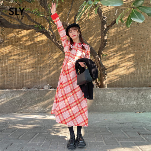 sly优雅复古风格纹衬衫连衣裙