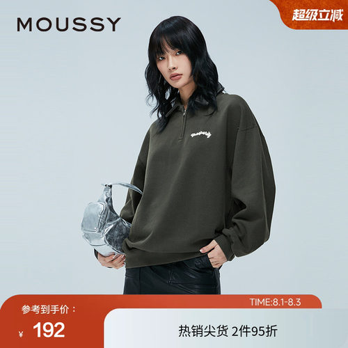 moussy 春季半拉链胸口复古刺绣POLO卫衣女028HAA90-2831