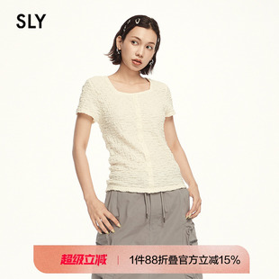 039HSN80 SLY 衬衫 春季 0411 优雅通勤肌理感方领多色短袖