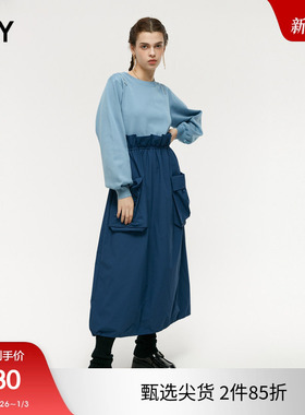 SLY 冬季新品甜酷风拼接假两件收腰卫衣连衣裙038GAZ33-4350