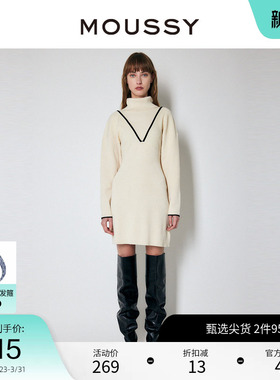 MOUSSY 春季优雅气质通勤风高领针织连衣裙010FAK70-6970