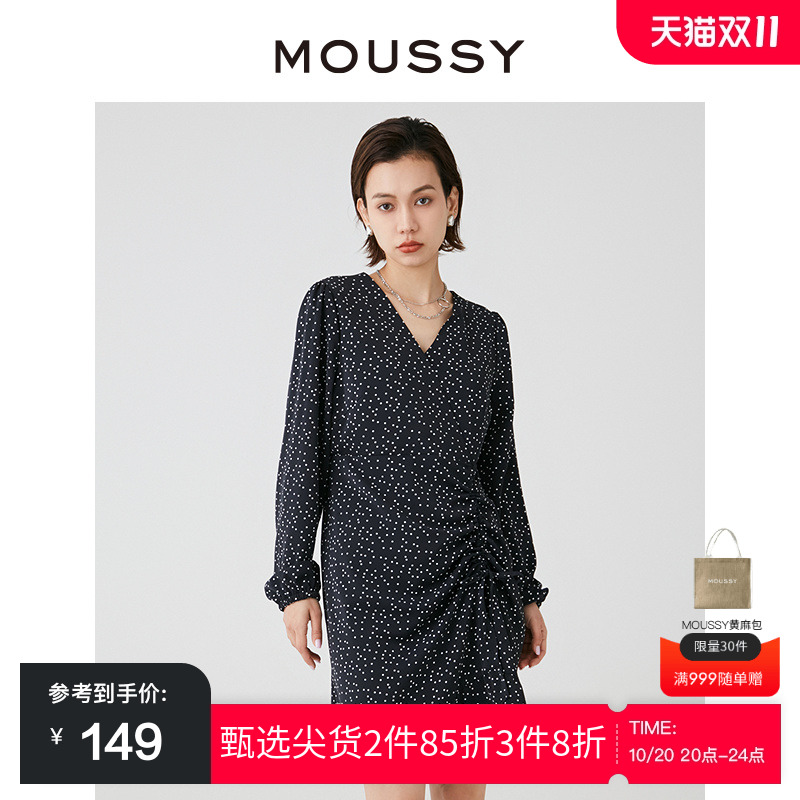 MOUSSY优雅淑女波点茶歇裙连衣裙