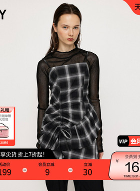 SLY 春季不规则抽褶设计摇滚风吊带连衣裙030GAZ33-0610